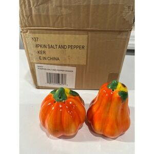 NEW Pumpkin Gourd Salt Pepper Shaker Set Sunflower Harvest Fall Autumn Ceramic
